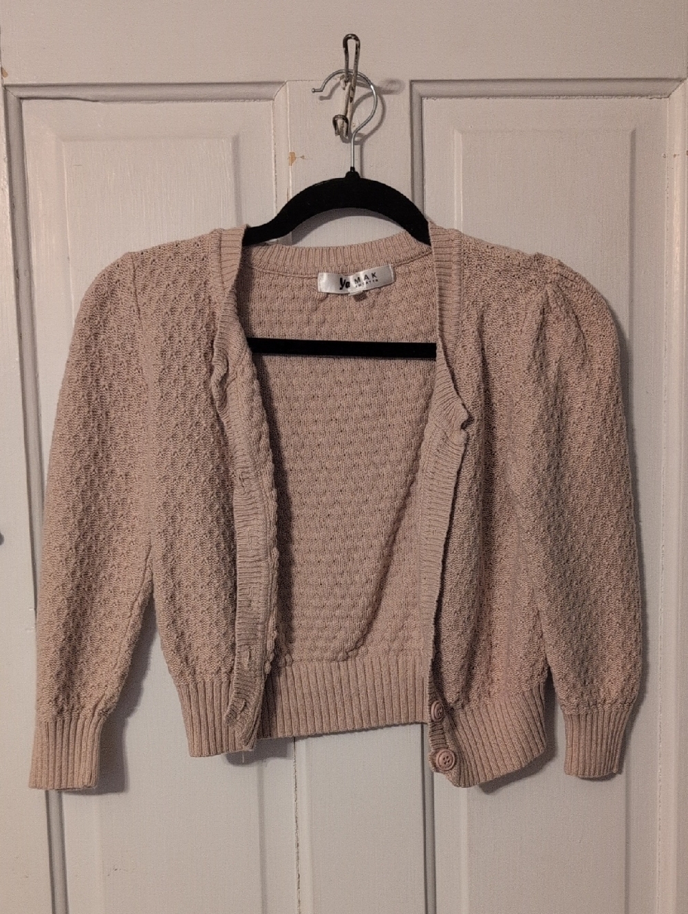 Light Beige Textured Open Cropped Cardigan